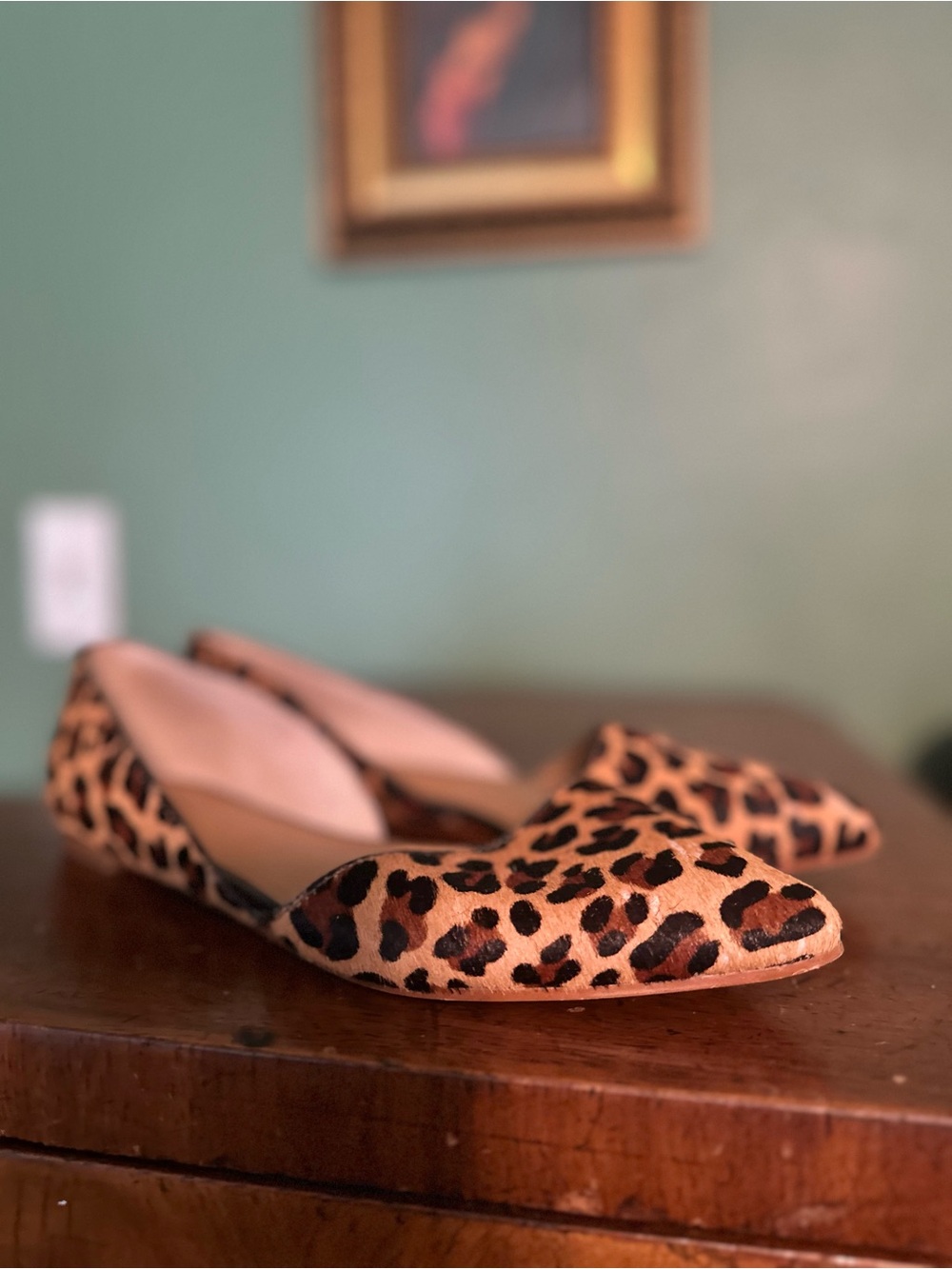 J. Crew Calf Hair Leopard Print Pointed Toe D'Orsay Flats - Brown/Black